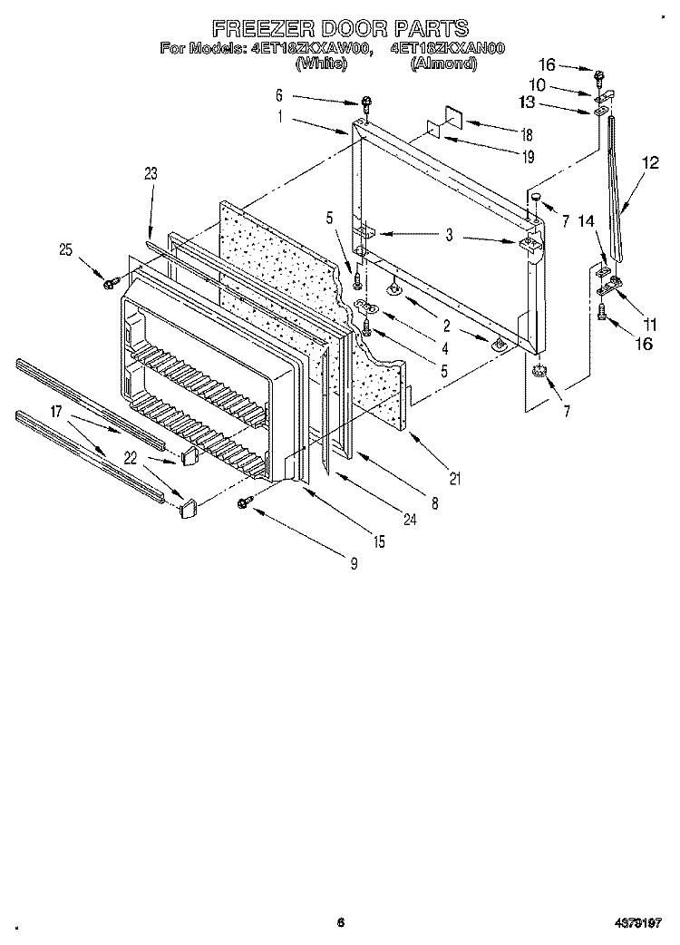 FREEZER DOOR Diagram and Parts List for 4ET18ZKXAW00  Whirlpool Refrigerator