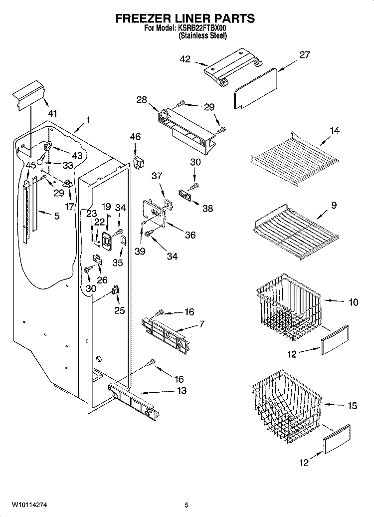 FREEZER LINER PARTS Diagram and Parts List for KSRB22FTBX00  KitchenAid Refrigerator