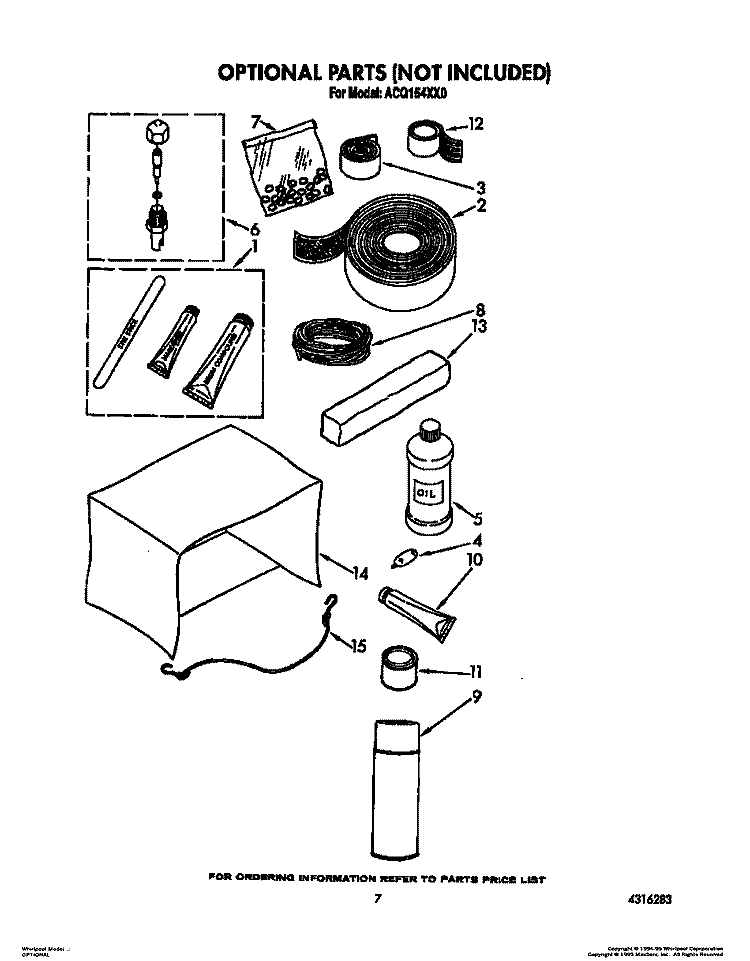 OPTIONAL Diagram and Parts List for ACQ154XX0  Whirlpool Air Conditioner