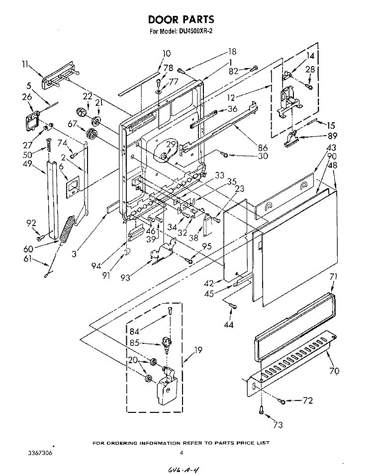 DOOR Diagram and Parts List for DU4500XR2  Whirlpool Dishwasher