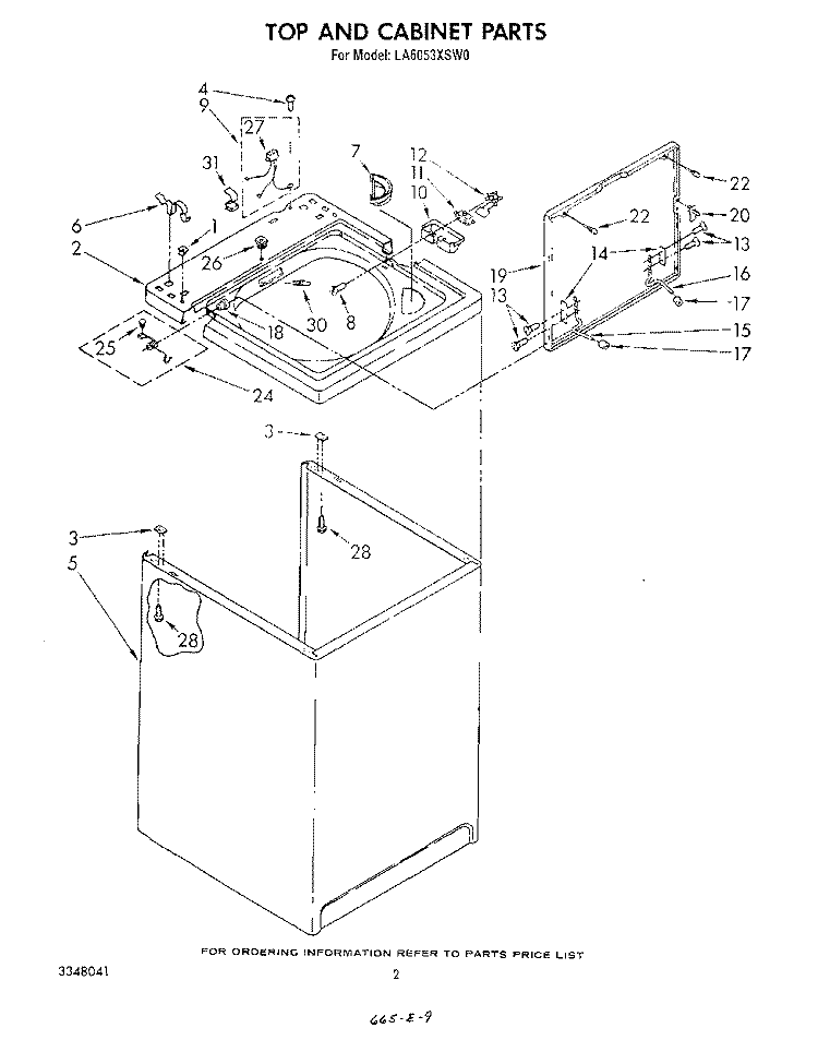 TOP AND CABINET, LIT/OPTIONAL Diagram and Parts List for LA6053XSW0  Whirlpool Washer