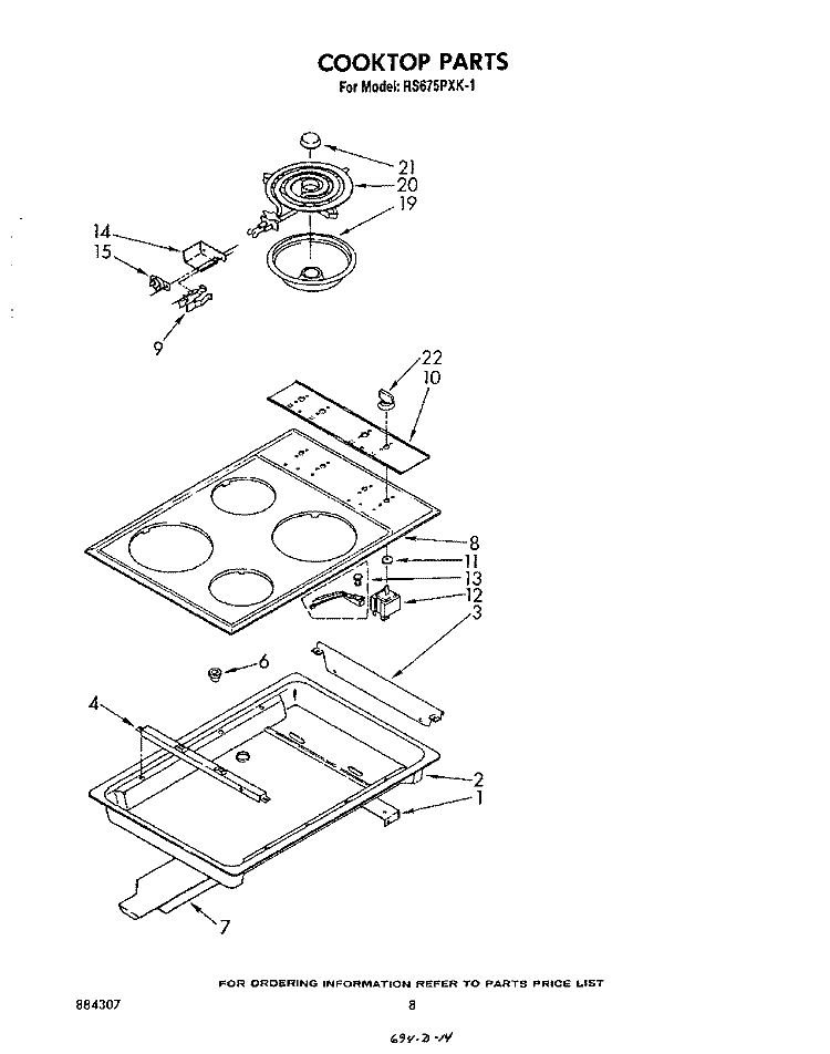 COOK TOP Diagram and Parts List for RS675PXK1  Whirlpool Range