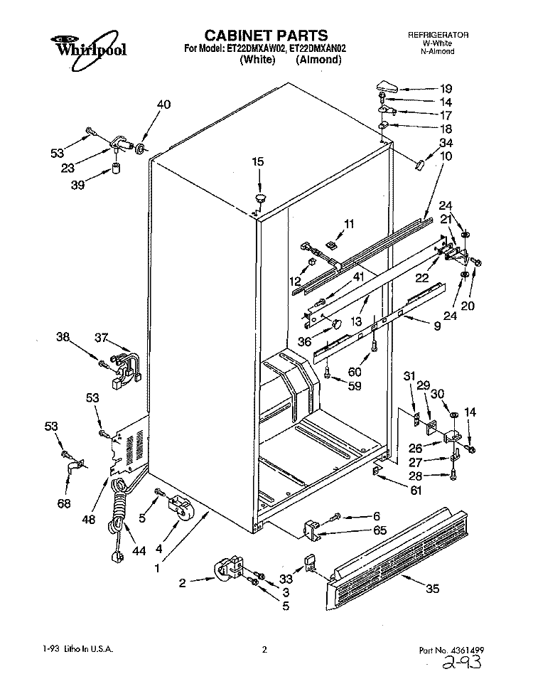 CABINET Diagram and Parts List for ET22DMXAN02  Whirlpool Refrigerator