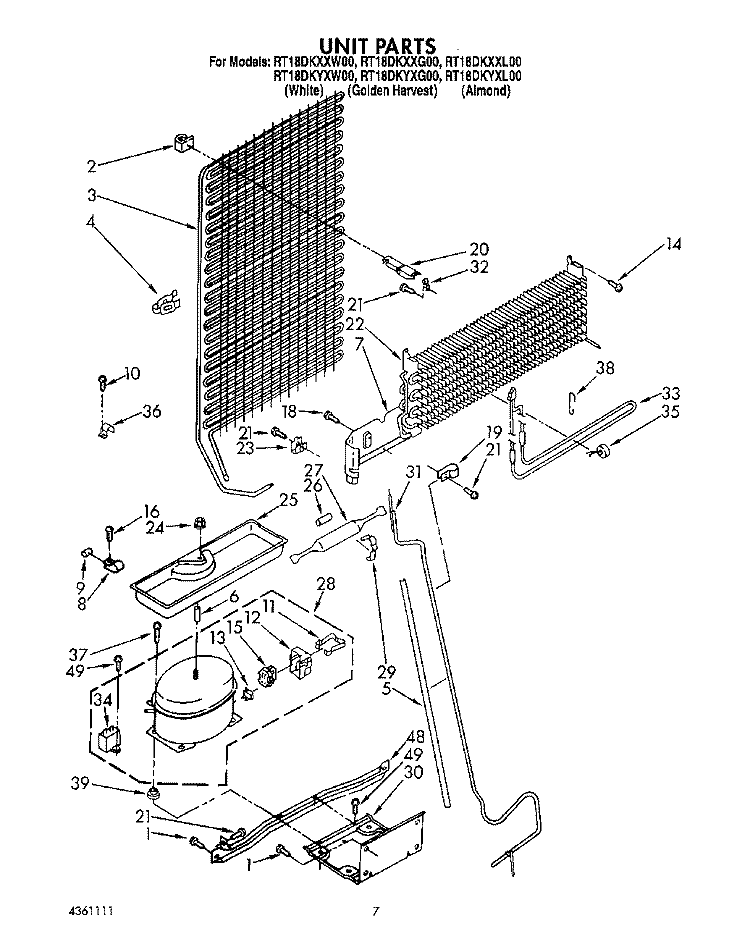 UNIT Diagram and Parts List for RT18DKYXW00  Roper Refrigerator