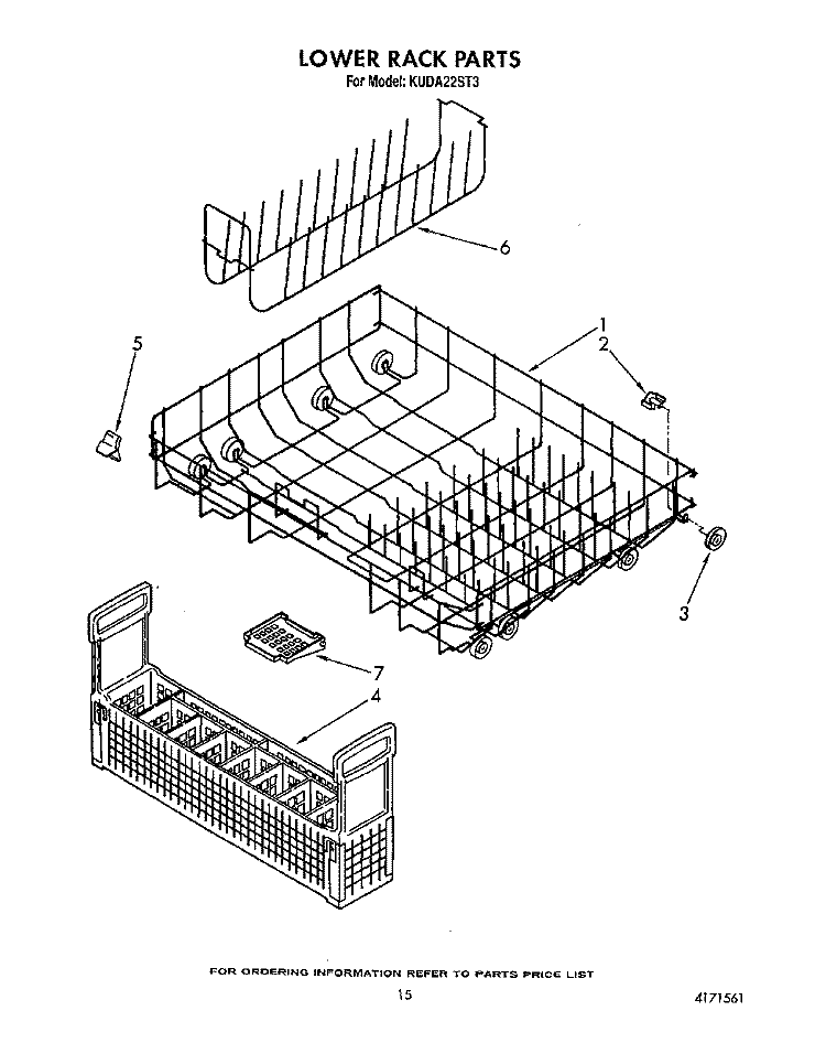 LOWER RACK Diagram and Parts List for KUDA22ST3  KitchenAid Dishwasher