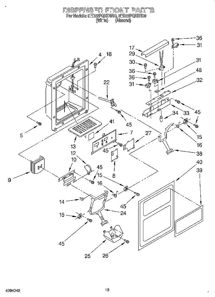 DISPENSER FRONT Diagram and Parts List for 8ED22PQXDW00  Whirlpool Refrigerator