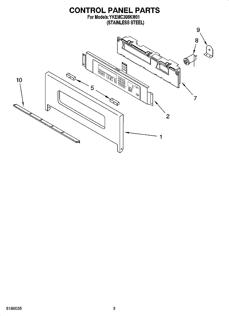 CONTROL PANEL PARTS Diagram and Parts List for YKEMC308KM01  KitchenAid Microwave Oven Combo
