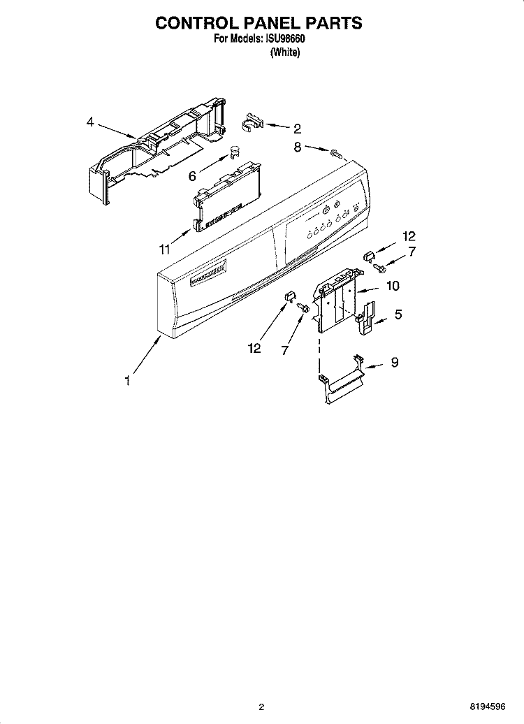 CONTROL PANEL PARTS Diagram and Parts List for ISU98660  Inglis Dishwasher