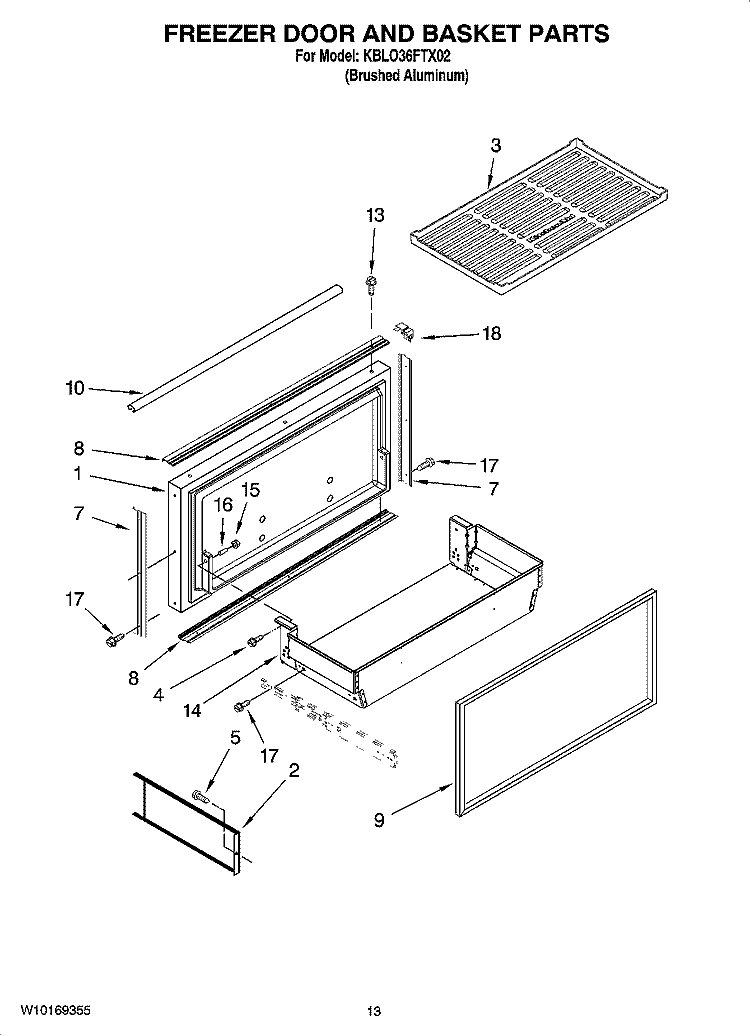 FREEZER DOOR AND BASKET PARTS Diagram and Parts List for KBLO36FTX02  KitchenAid Refrigerator