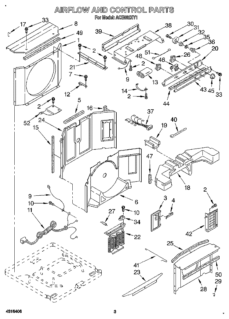 AIRFLOW AND CONTROL Diagram and Parts List for ACE082XY1  Whirlpool Air Conditioner