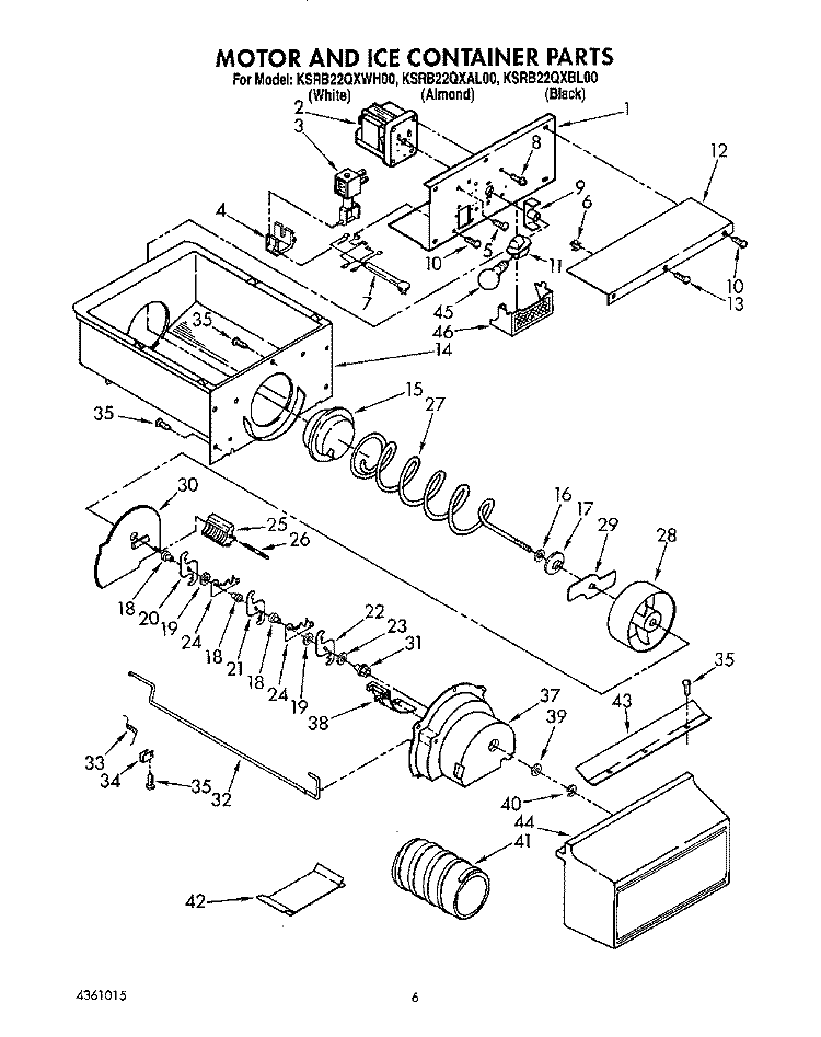 MOTOR AND ICE CONTAINER Diagram and Parts List for KSRB22QXBL00  KitchenAid Refrigerator
