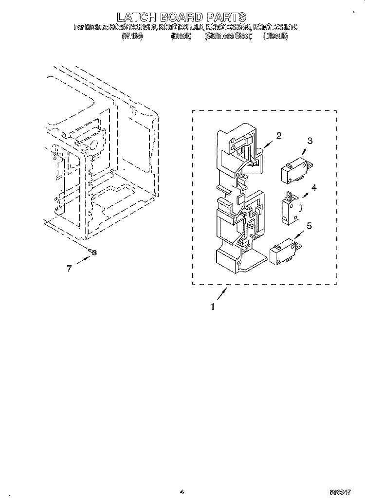 LATCH BOARD Diagram and Parts List for KCMS135HBL0  KitchenAid Microwave