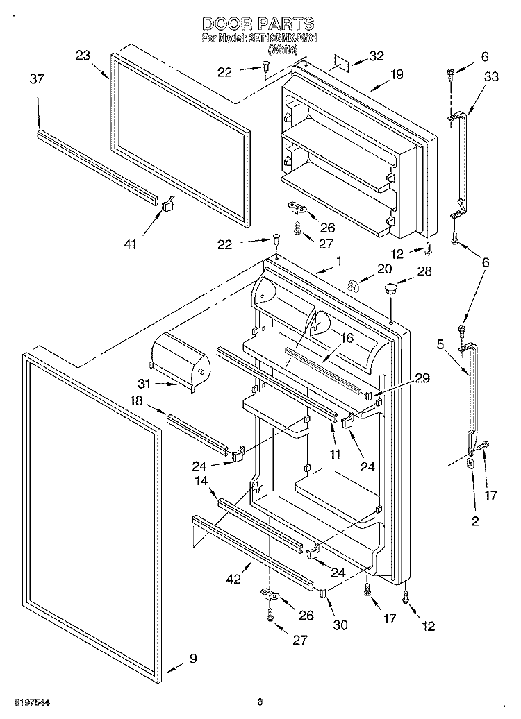 DOOR Diagram and Parts List for 2ET18GMXJW01  Whirlpool Refrigerator
