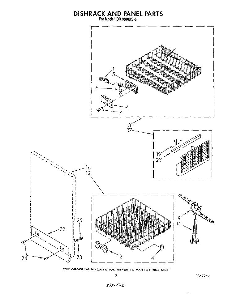 DISHRACK AND PANEL Diagram and Parts List for DU7800XS6  Whirlpool Dishwasher