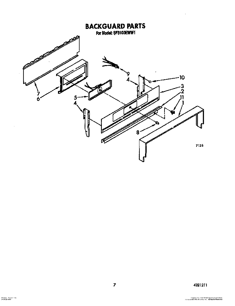 BACKGUARD Diagram and Parts List for SF3100EWN1  Whirlpool Range