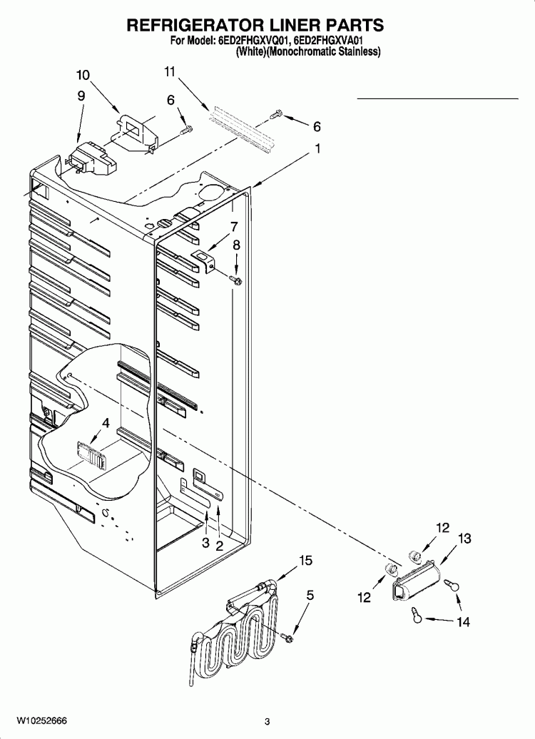 REFRIGERATOR LINER PARTS Diagram and Parts List for 6ED2FHGXVQ01  Whirlpool Refrigerator