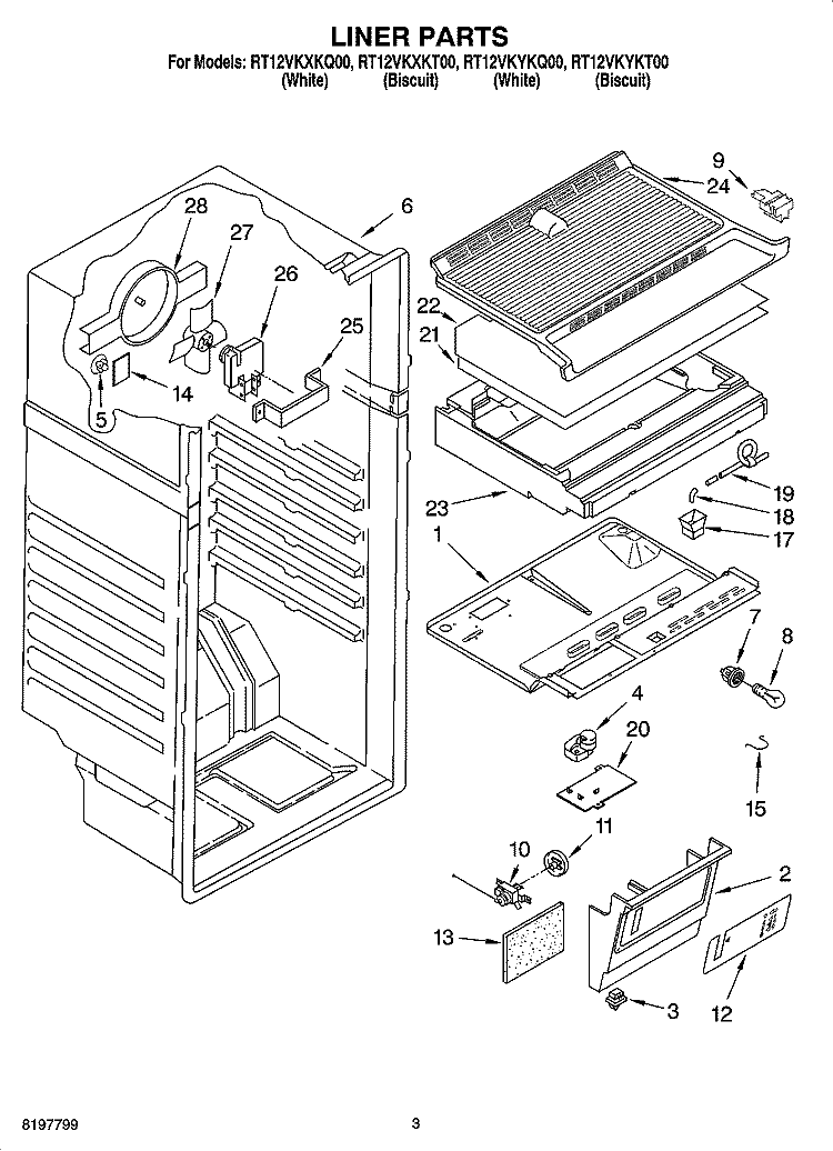LINER PARTS Diagram and Parts List for RT12VKYKT00  Roper Refrigerator