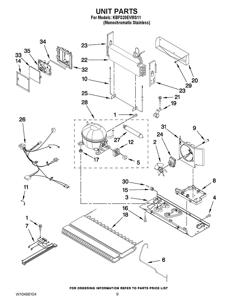UNIT PARTS Diagram and Parts List for KBFS20EVMS11  KitchenAid Refrigerator