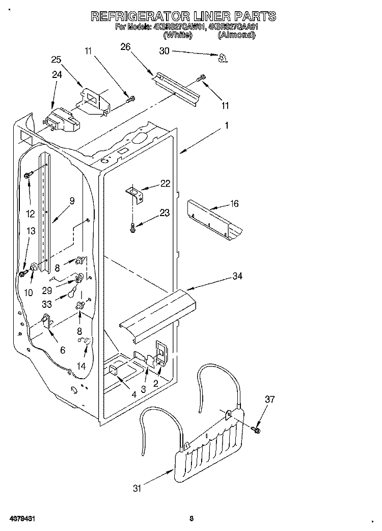 REFRIGERATOR LINER Diagram and Parts List for 4KSRS27QAA01  KitchenAid Refrigerator