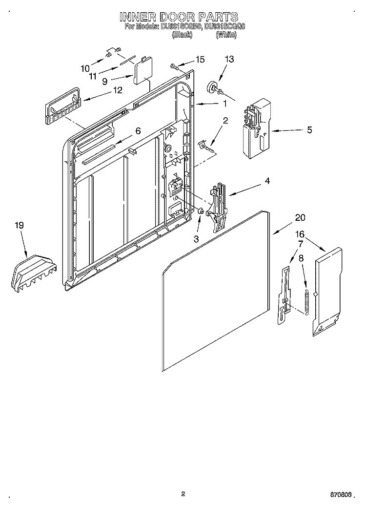 INNER DOOR Diagram and Parts List for DU931SCGQ0  Whirlpool Dishwasher