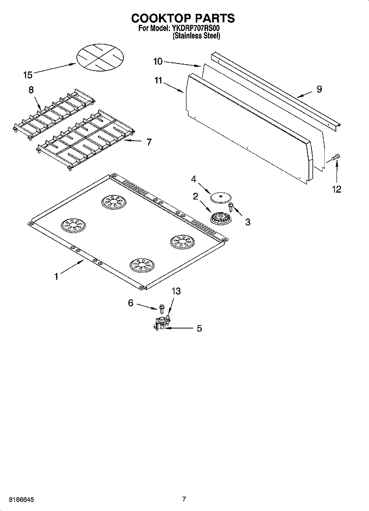 COOKTOP PARTS Diagram and Parts List for YKDRP707RS00  KitchenAid Range