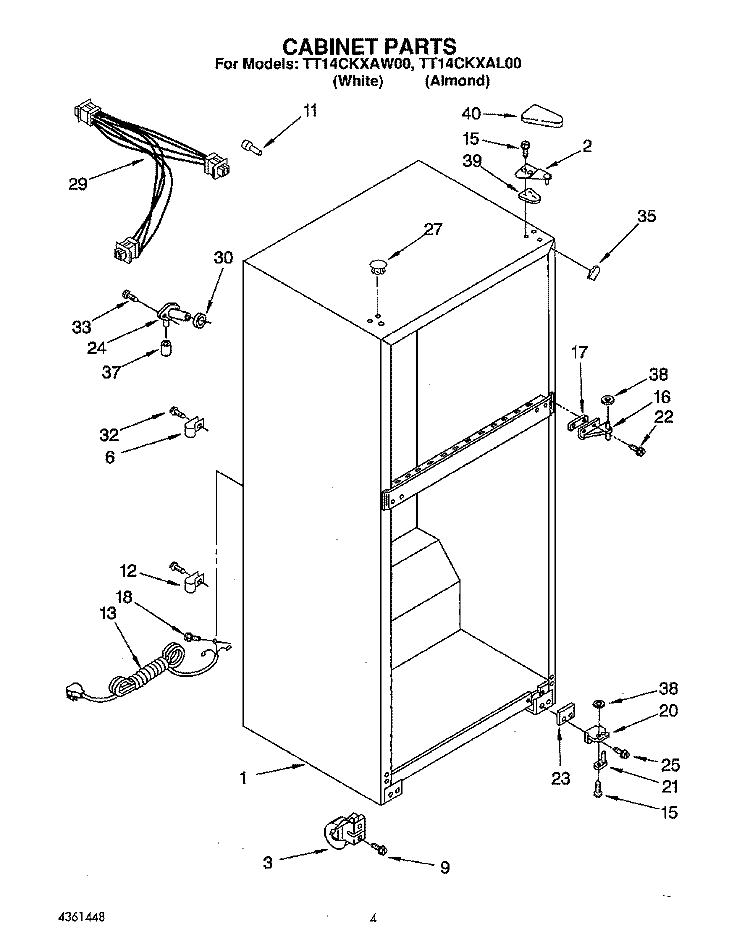 CABINET Diagram and Parts List for TT14CKXAW00  Estate Refrigerator