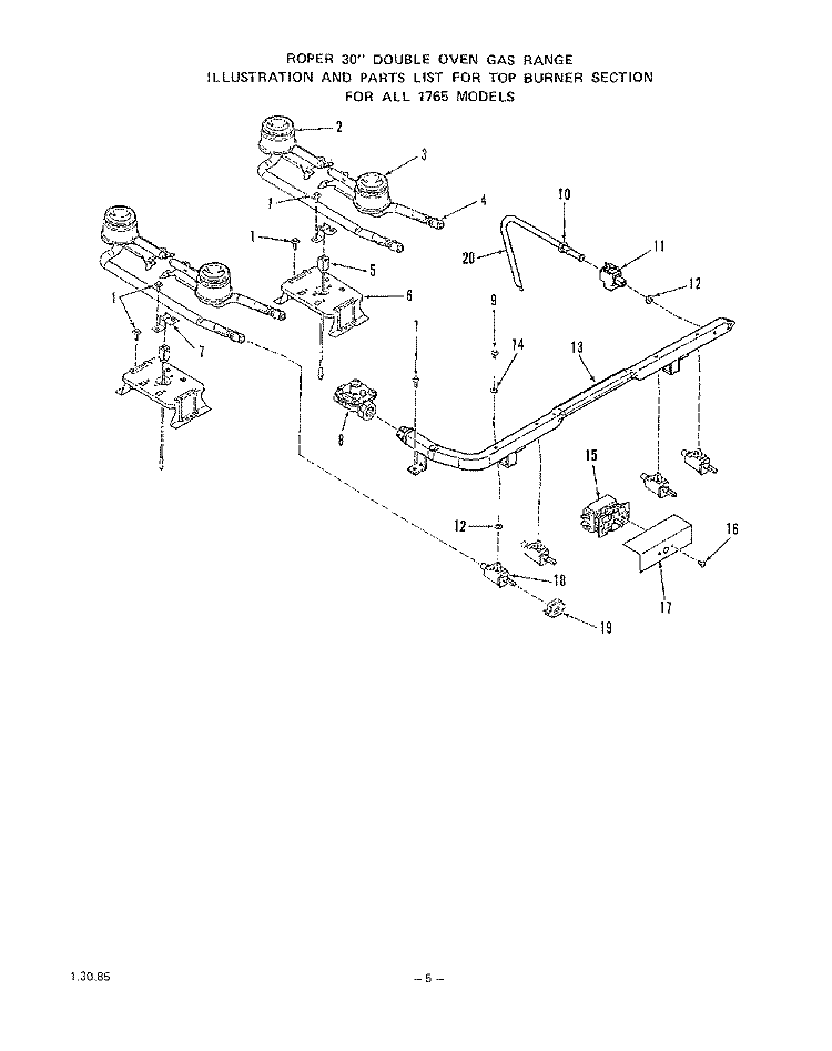 BROILER AND OVEN BURNER Diagram and Parts List for 1765^0A  Whirlpool Range