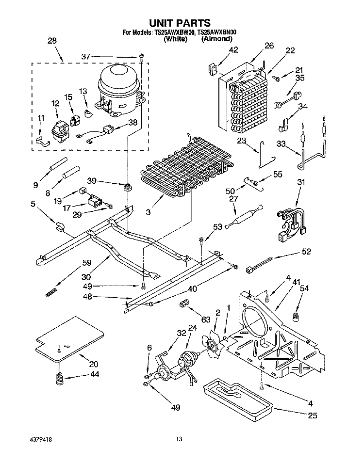 UNIT Diagram and Parts List for TS25AWXBW00  Estate Refrigerator