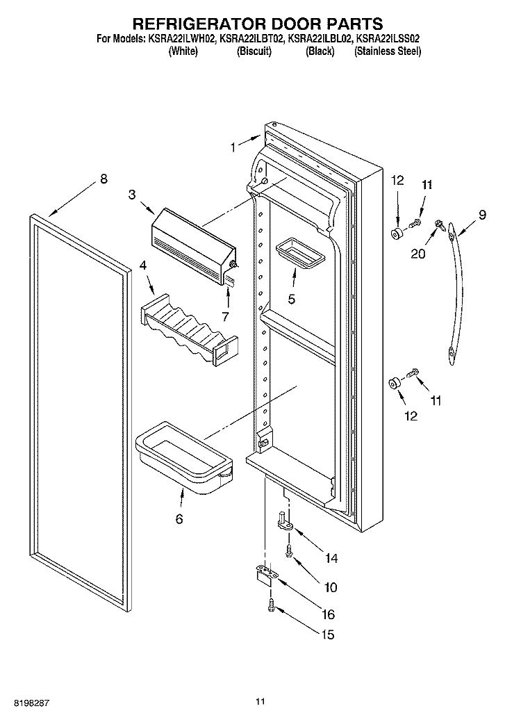 REFRIGERATOR DOOR PARTS Diagram and Parts List for KSRA22ILBL02  KitchenAid Refrigerator