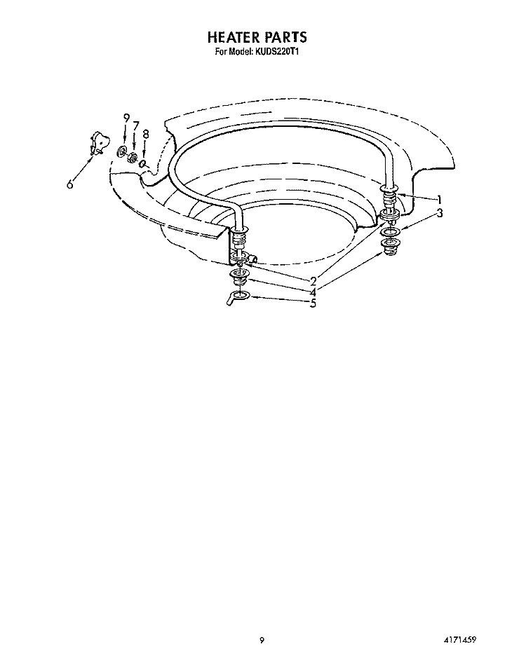 HEATER Diagram and Parts List for KUDS220T1  KitchenAid Dishwasher