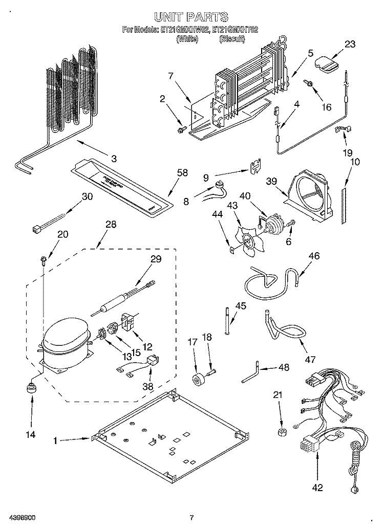 UNIT Diagram and Parts List for ET21GMXHT02  Whirlpool Refrigerator