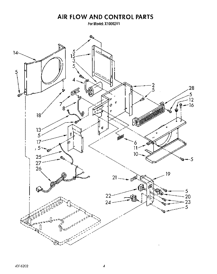 AIR FLOW AND CONTROL Diagram and Parts List for X10002V1  Roper Air Conditioner