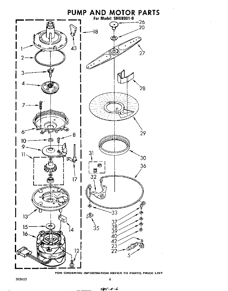 PUMP AND MOTOR Diagram and Parts List for SHU80010  Whirlpool Dishwasher