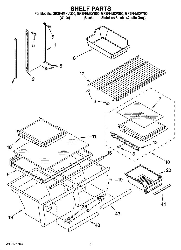 SHELF PARTS Diagram and Parts List for GR2FHMXVS00  Whirlpool Refrigerator