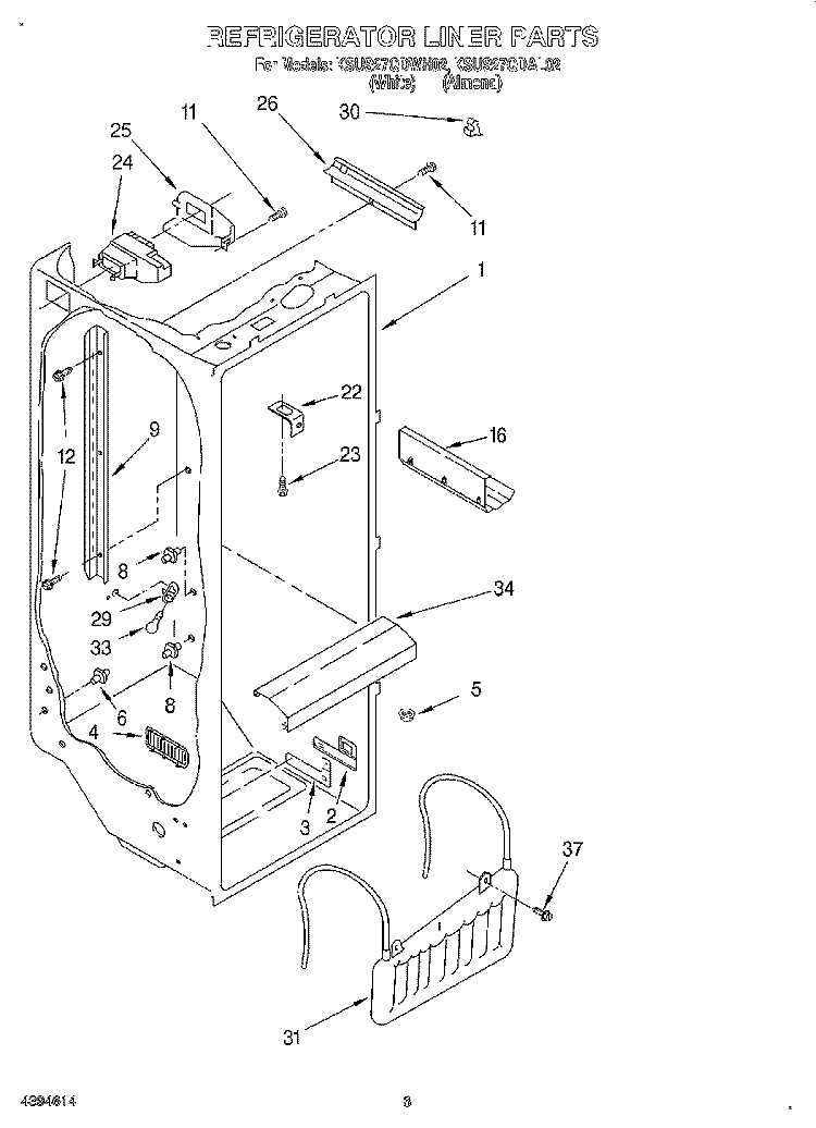 REFRIGERATOR LINER Diagram and Parts List for KSUS27QDAL02  KitchenAid Refrigerator
