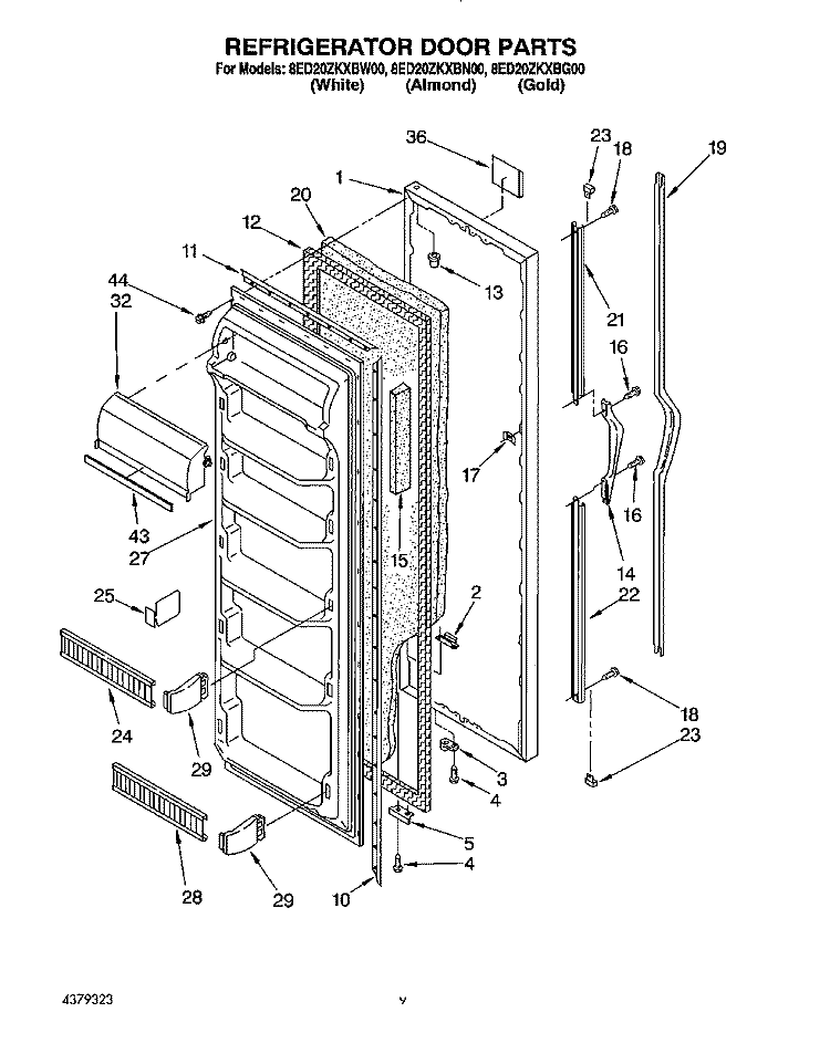REFRIGERATOR DOOR Diagram and Parts List for 8ED20ZKXBW00  Whirlpool Refrigerator