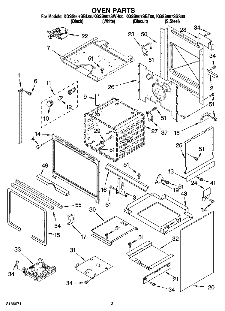 OVEN PARTS Diagram and Parts List for KGSS907SBT00  KitchenAid Range