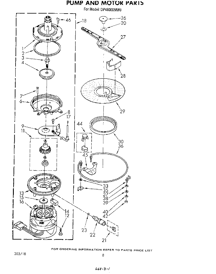 PUMP AND MOTOR Diagram and Parts List for DP4800XMW0  Whirlpool Dishwasher