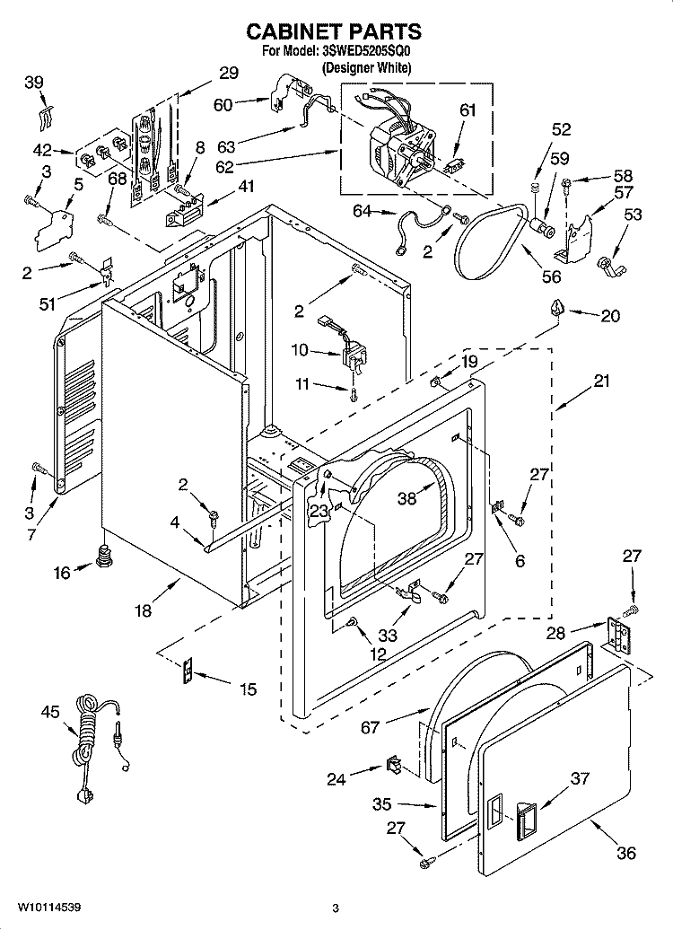 CABINET PARTS Diagram and Parts List for 3SWED5205SQ0  Whirlpool Dryer