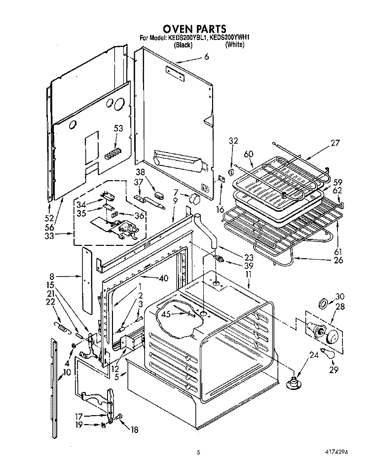 OVEN Diagram and Parts List for KEDS200YBL1  KitchenAid Range