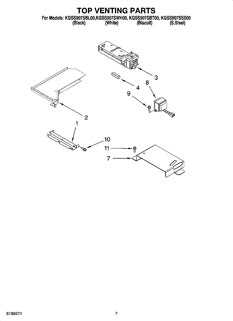 TOP VENTING PARTS Diagram and Parts List for KGSS907SBT00  KitchenAid Range