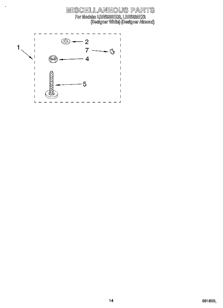 MISCELLANEOUS, OPTIONAL Diagram and Parts List for LBR5232EQ2  Whirlpool Washer