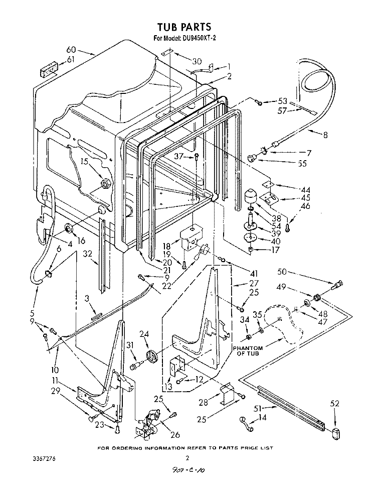 TUB , LITERATURE AND OPTIONAL Diagram and Parts List for DU9450XT2  Whirlpool Dishwasher