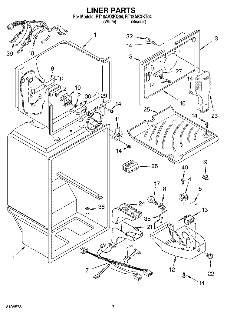 LINER PARTS Diagram and Parts List for RT18AKXKQ04  Roper Refrigerator