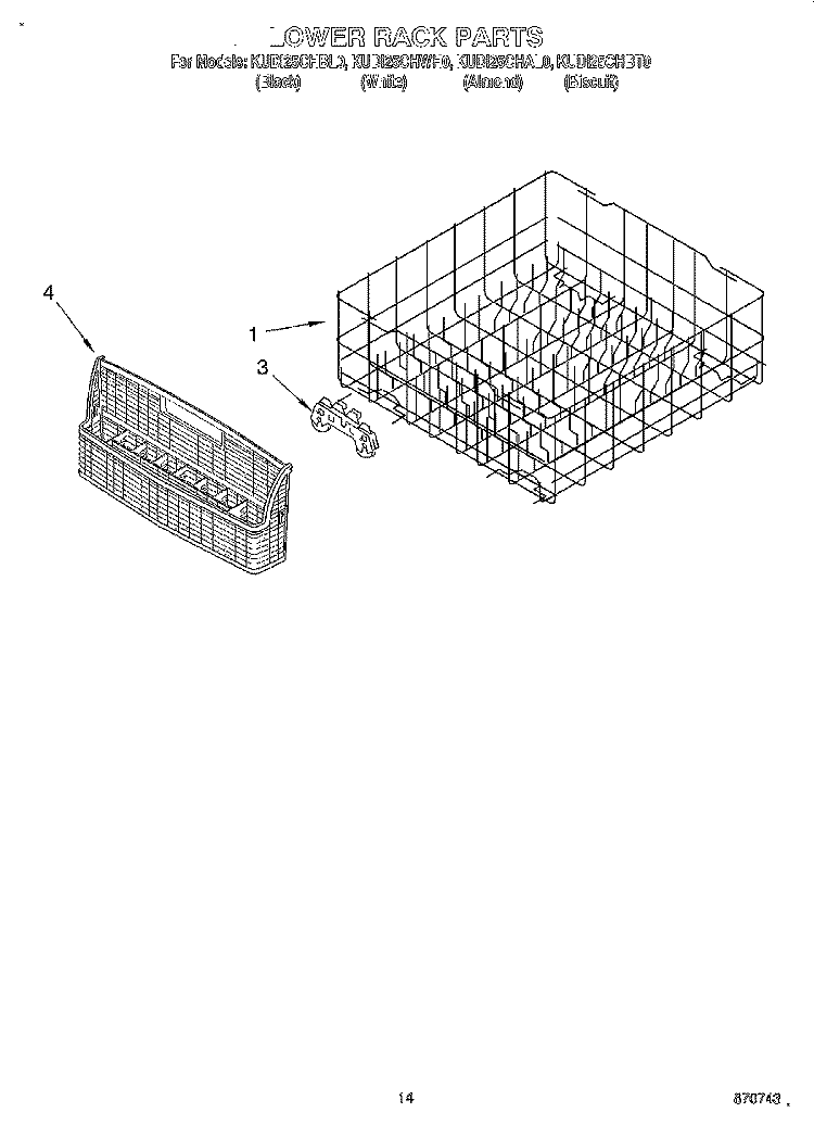 LOWER RACK Diagram and Parts List for KUDI25CHBL0  KitchenAid Dishwasher
