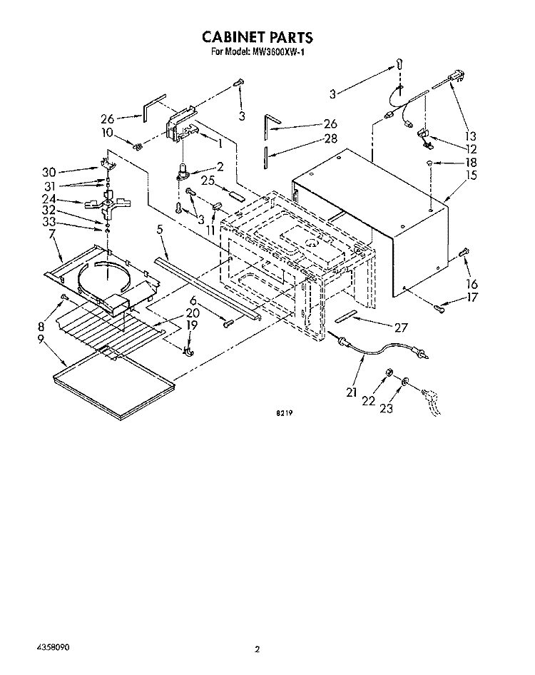 CABINET Diagram and Parts List for MW3600XW1  Whirlpool Microwave