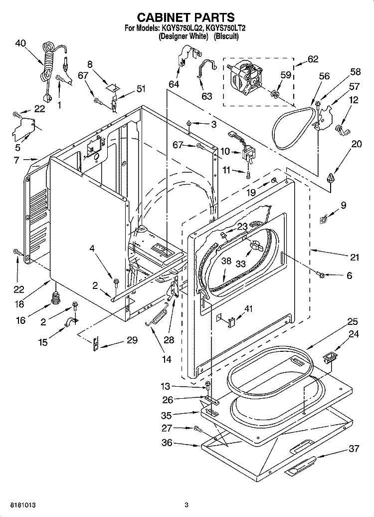 CABINET PARTS Diagram and Parts List for KGYS750LT2  KitchenAid Dryer