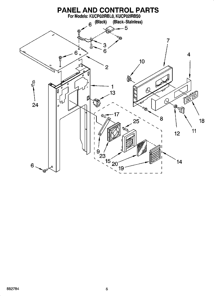 PANEL AND CONTROL PARTS Diagram and Parts List for KUCP02IRBL0  KitchenAid Trash Compactor