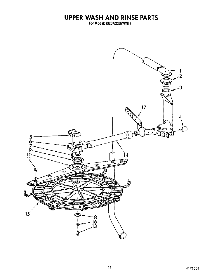 UPPER WASH AND RINSE Diagram and Parts List for KUDA22SWWH1  KitchenAid Dishwasher