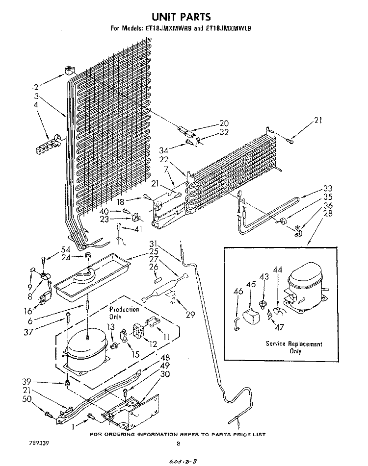 UNIT Diagram and Parts List for ET18JMXMWR9  Whirlpool Refrigerator